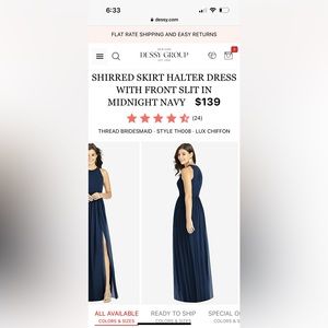 Dessy Group - SHIRRED SKIRT HALTER DRESS WITH FRONT SLIT IN MIDNIGHT BLUE